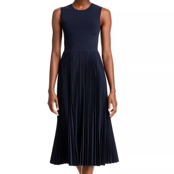 Theory Pleated Combo Dress in Textured Satin S NEW UNWORN